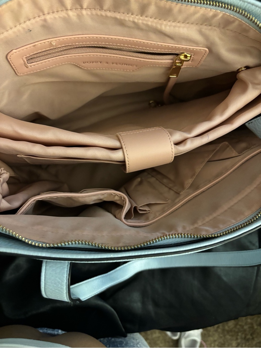Poppy & Peonies Light blue Pebbled Leather Tote - Picture 3 of 5